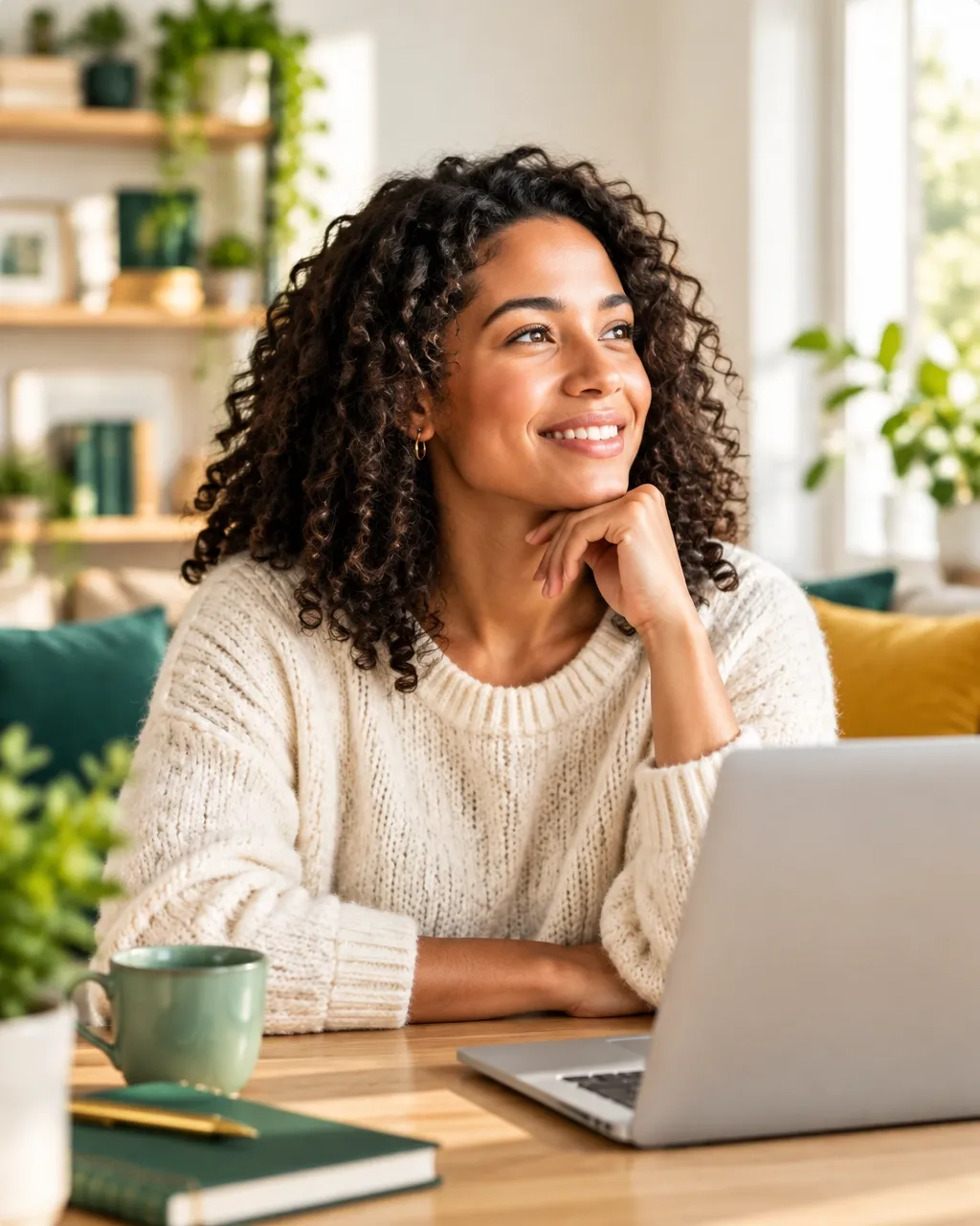 A woman reviewing plans on her laptop