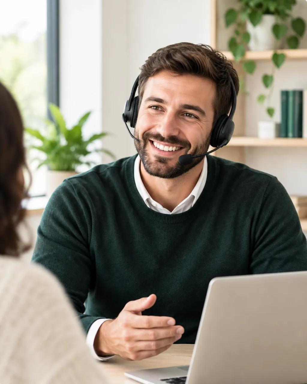 A funding strategist speaking with a customer